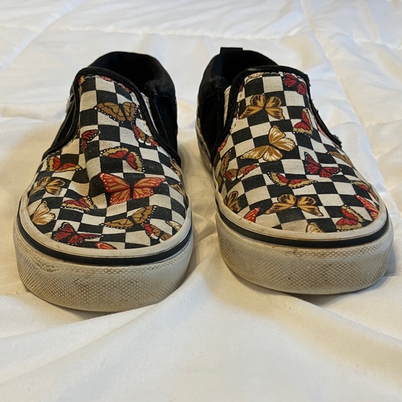 Vans Kids Slip-On Sneakers - Black, White, and Multicolor Butterfly - Picture 8 of 9